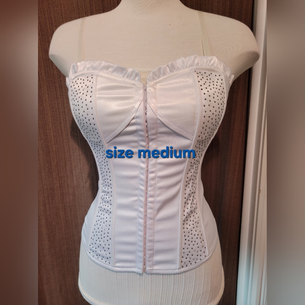 White Corset with Stretch and  Rhinestone Detailing